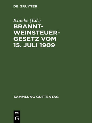 cover image of Branntweinsteuergesetz vom 15. Juli 1909
